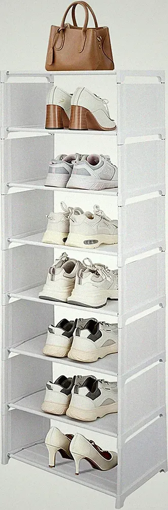 Schuhregal Platzsparend Weiß 8 Ebenen Modern Kunststoff Flur Schuhaufbewahrung