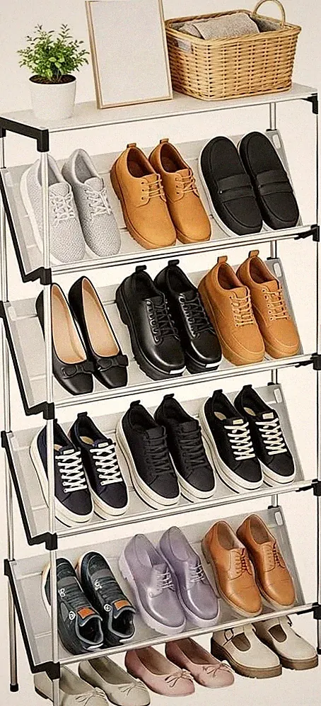 Schuhregal Schmal 5 Ebenen Schuhständer Schuhablage Flur Platzsparend Vintage