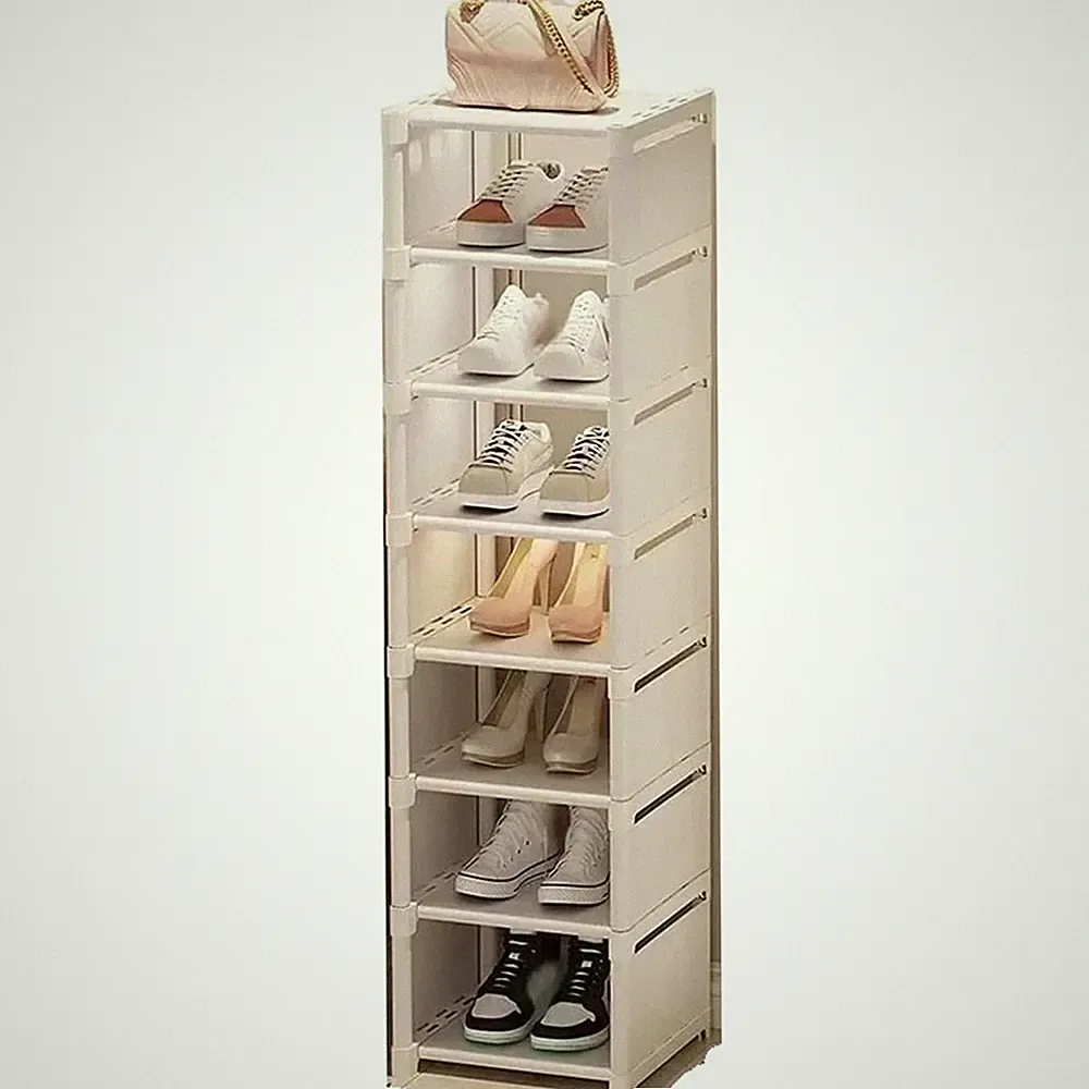Schuhregal schmal 8 Ebenen Weiß Schuhschrank Platzsparend Schuhablage Flur Regal