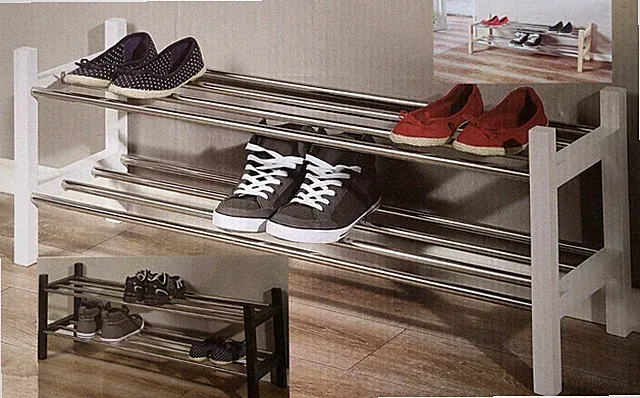 Schuhregal Schuhablage Aufbewahrung 2 Ablegen Metall und Holzdekor