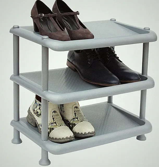 Schuhregal Schuhablage Kunststoff 93900 Stapelbar Schuhständer 3 Ebenen Grau