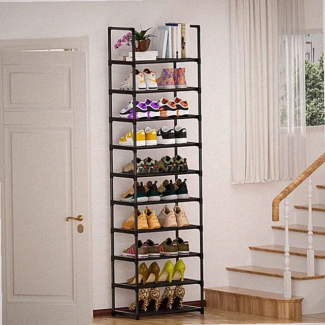 Schuhregal Schuhe Hoch und Schmal 10 Ebenen Metall Eingangsbereich