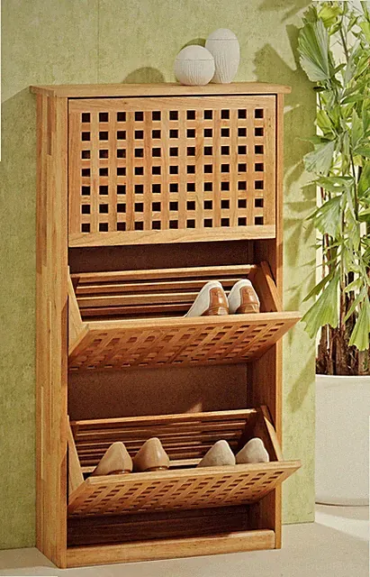 Schuhregal Schuhschrank mit 3 Türen aus Walnuss Holz