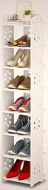 Schuhregal Verstellbar 8 Ebenen Weiß PVC Holz Kunststoff Schuhständer Fl