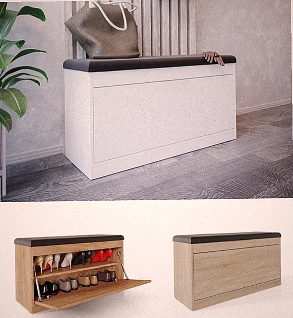 Schuhschrank 100x53x35cm Schuhbank Sitzkommode Weiß Eiche Kaschmir