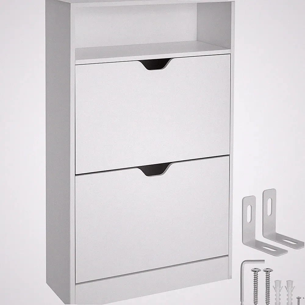 Schuhschrank 2 Kippfächern Schuhregal Ablage Kommode Schuhständer 12 Paar Schuhe