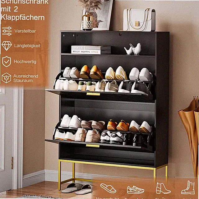 Schuhschrank 2 Klappen Schuhkipper Schuhregal Schuhaufbewahrung Schuhkommode