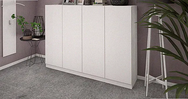 Schuhschrank 4 Türen Kommode Regal Ordnungssystem Modern Weiß Hochglanz VAASA