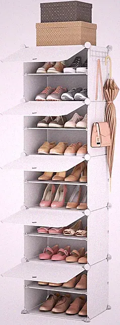 Schuhschrank Hoch für Flur & Schlafzimmer - Schuhregal Schmal 10 Ebenen Weiß