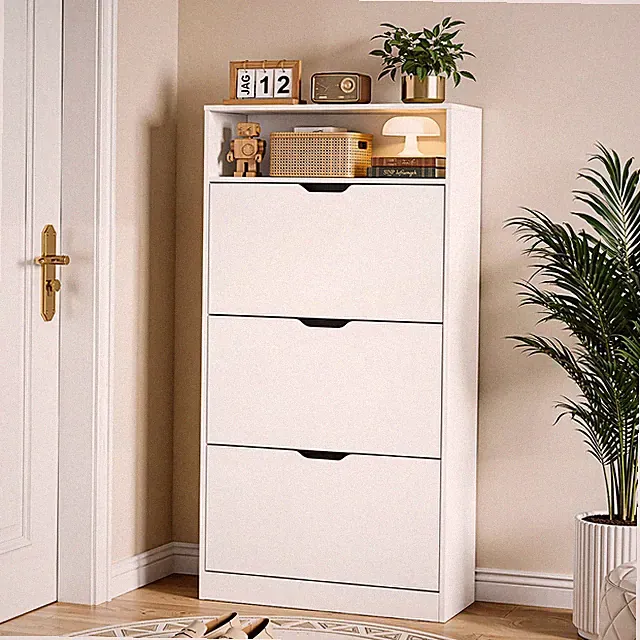Schuhschrank mit 2 / 3 Klappen Schmal Schuhregal Verstellbar Ablage für 18 Paar