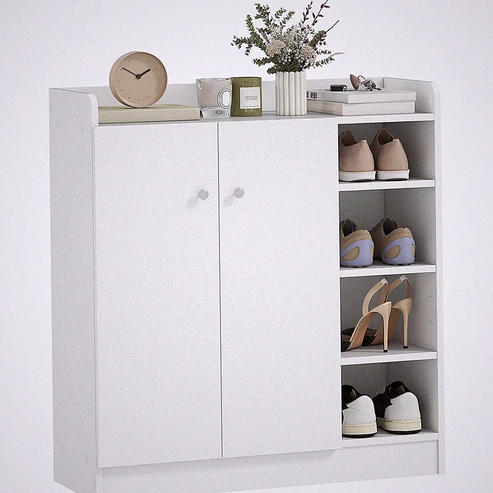 Schuhschrank mit 4 Fächer Schuhregal Kommode Allzweckschrank Spanplatte Weiß