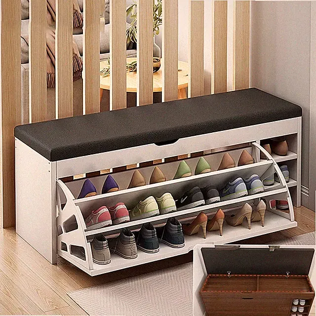 Schuhschrank mit Sitzfläche 100x51x30 cm Schuhbank Sitzkommode Schuhregal Weiß