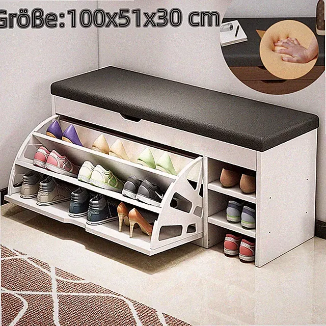 Schuhschrank mit Sitzfläche Schuhbank Sitzkommode Schuhregal 100x51x30 cm Weiß