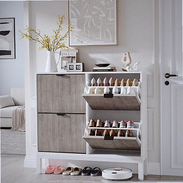 Schuhschrank Schuhkipper Schuhregal mit 4 Klappen Schuhablage Schuhkommode