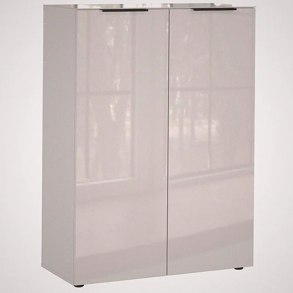 Schuhschrank Schuhkommode 2 Türen Glasfront Creme 87 x 120 cm