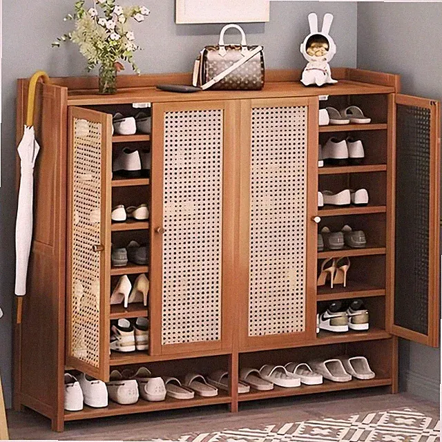Schuhschrank Schuhregal Boho Schuhkommode Schuhablage Holz Bambus 7 Ebenen DE