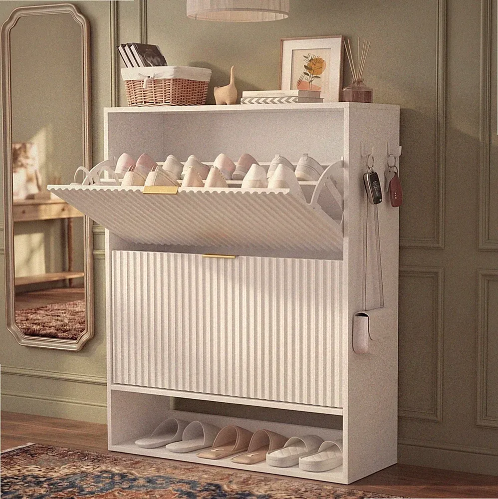 Schuhschrank Schuhregal Flurschrank mit Klapptür Klapptüren Eiche Weiß 2 Fächer