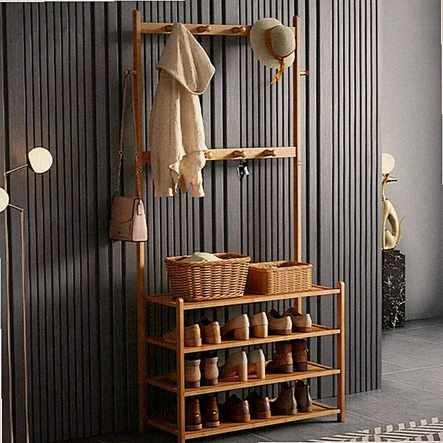 Schuhschrank Schuhregal Schuhständer mit 8 Kleiderhaken Standregal Holz XXL 185