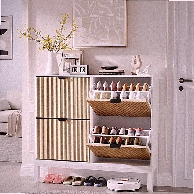 Schuhschrank Weiß Schuhkipper Mit 4 Klappen, Schuhkommode Schuhregal Mit Trennwä