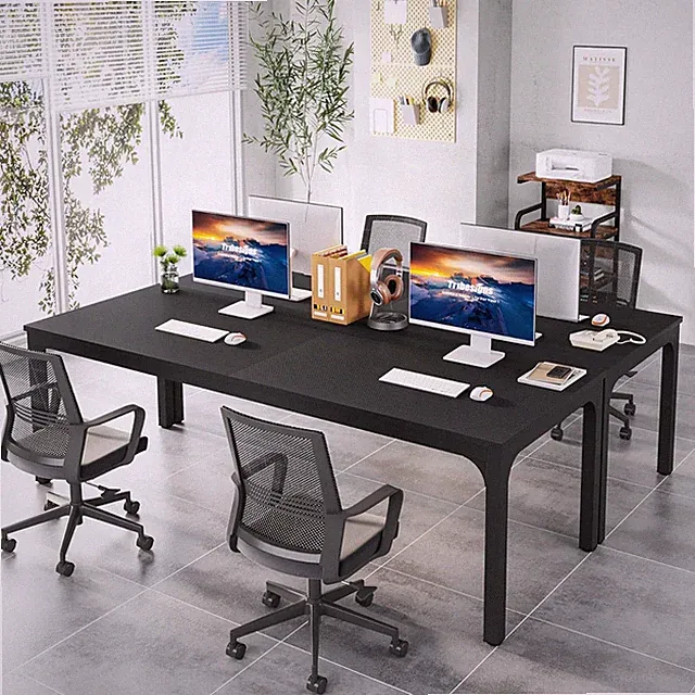 Schwarz Schreibtisch Computertisch Doppelter Langer Schreibtisch 200 x 70 x 75cm