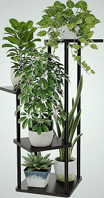 Schwarzer Blumenständer aus Metall - 4 Ebenen - Platzsparendes Pflanzenregal