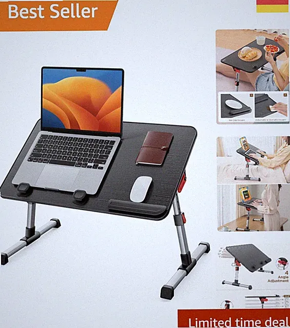 Schwarzer Laptop-Betttisch - 5 Höhen, klappbar und tragbar, ideal für Homeoffice