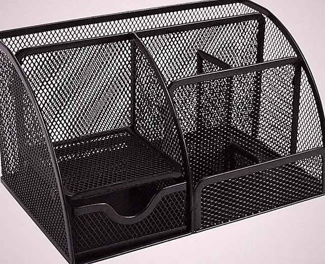 Schwarzer Schreibtisch-Organizer mit 6 Sortierfächern und Schublade