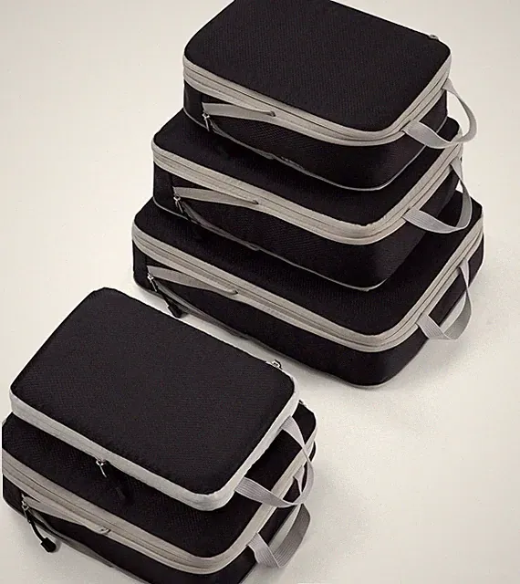 Schwarzes 5-teiliges Packwürfel Set - Kompressionswrfel - Kofferorganizer -...