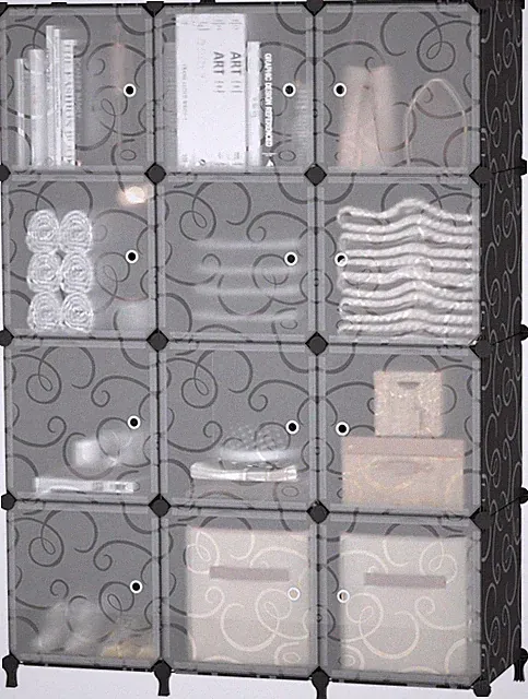 Schwarzes DIY Aufbewahrungssystem - 12 Würfel Regal Modular für Wohnzimmer