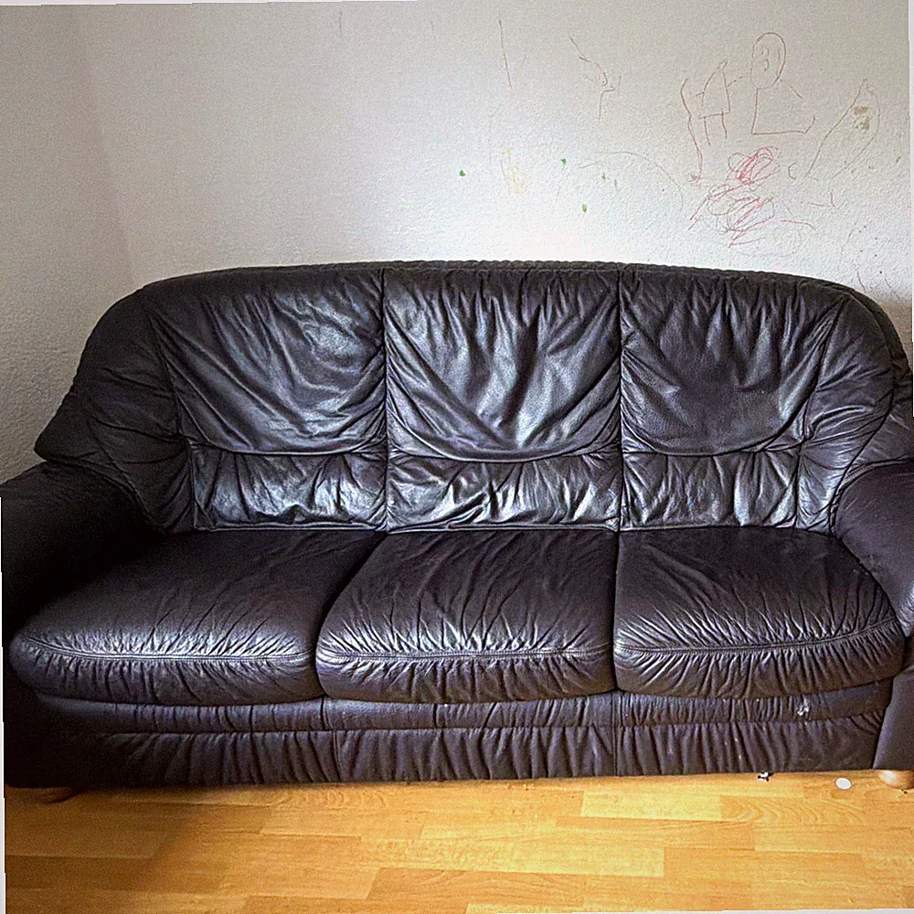 Schwarzes Leder Sofa Set 2-teilig, 6-Sitzer, L 140 cm B 35 H 40, einfarbig