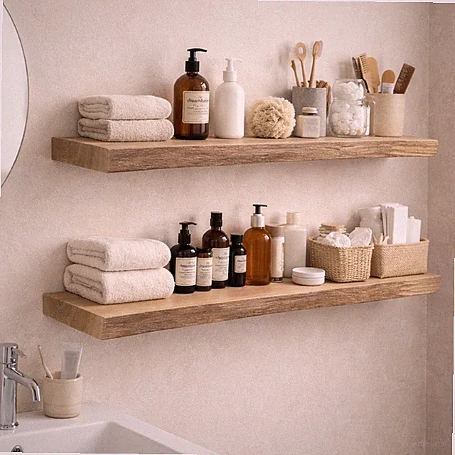 Schweberegal massiv Eiche Farbe Weißöl Wandregal Holz Regal Wand Shelf Baumkante