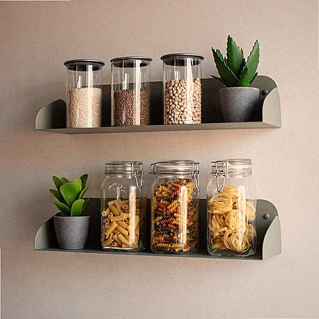 Schweberegal Metall Olivgrün | 2er Set 60 cm | Schwebendes Regal als Küchenre...
