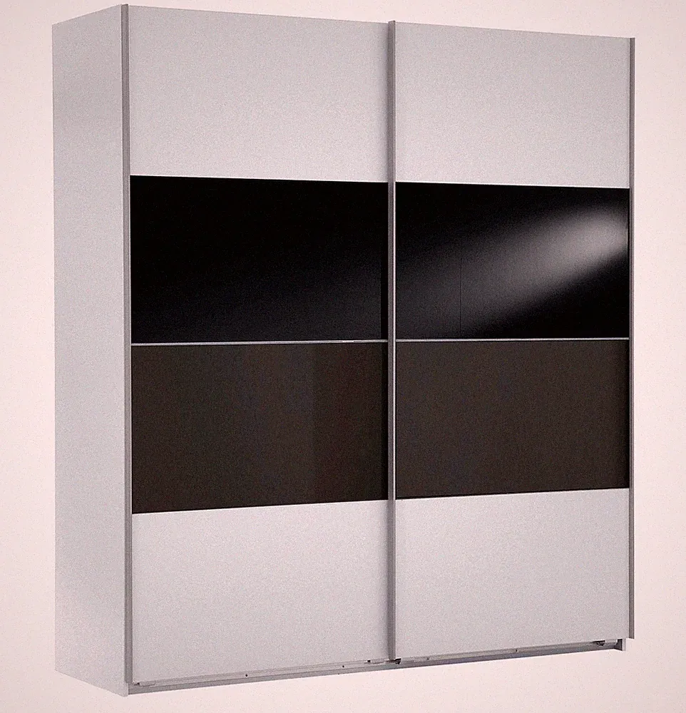 Schwebetürenschrank Easy Plus Kleiderschrank 180x65x210cm weiß Schwarzglas (1865