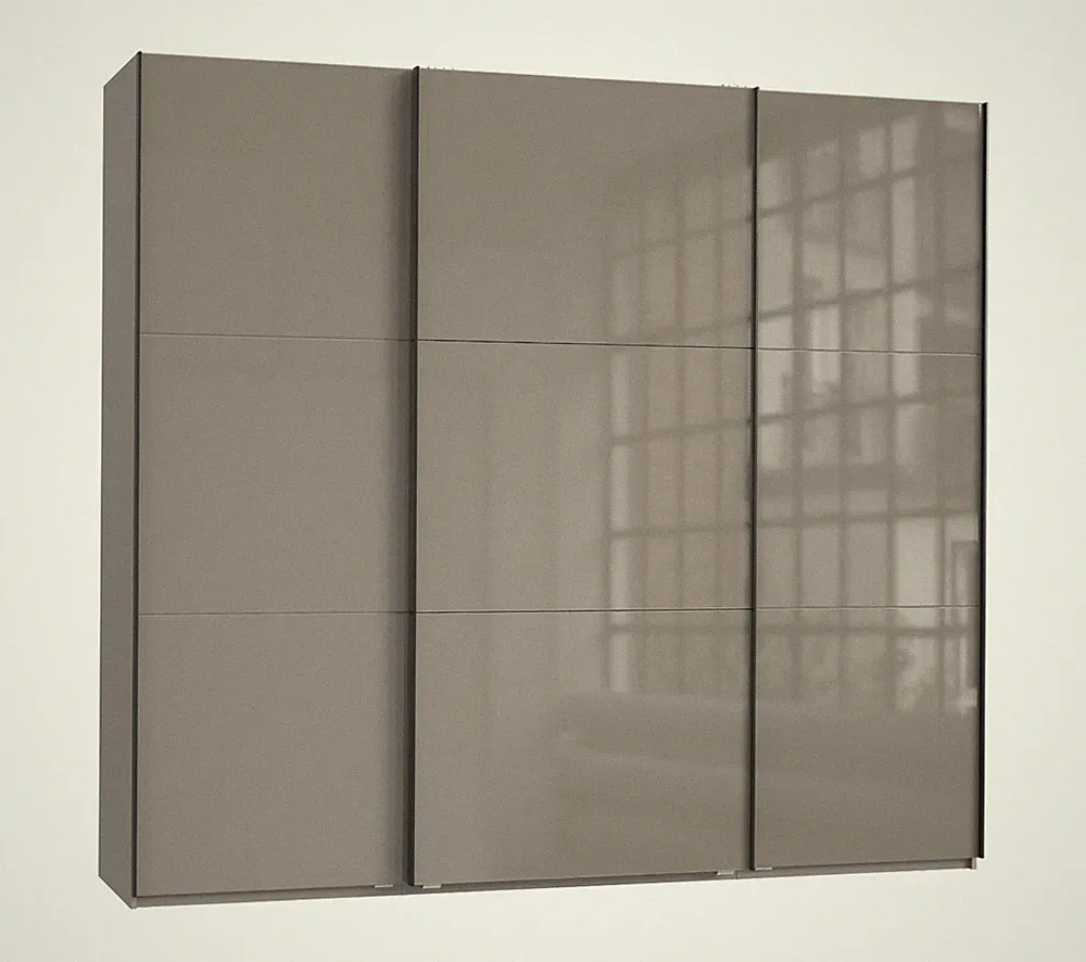 Schwebetürenschrank Kleiderschrank 250 cm Vollausstattung Glasfront in Sand Grau