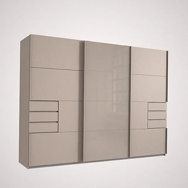 Schwebetürenschrank Kleiderschrank 3-trg 270 cm Beige Grau Glasfront Schubkästen