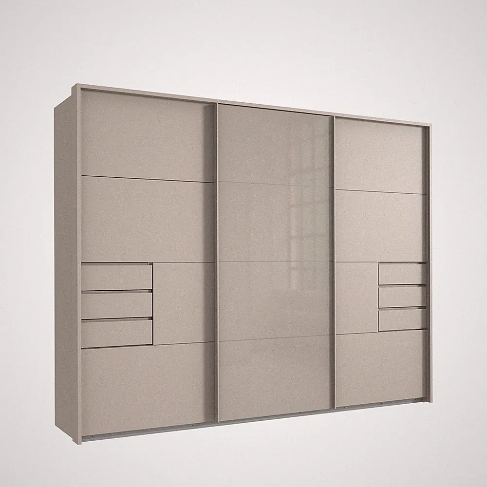 Schwebetürenschrank Kleiderschrank 3-trg 273cm Beige Grau Glasfront Passepartout