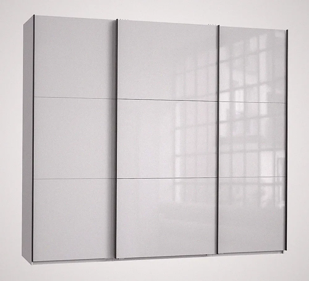 Schwebetürenschrank Kleiderschrank 3-türig 250 cm Vollausstattung Glasfront Weiß