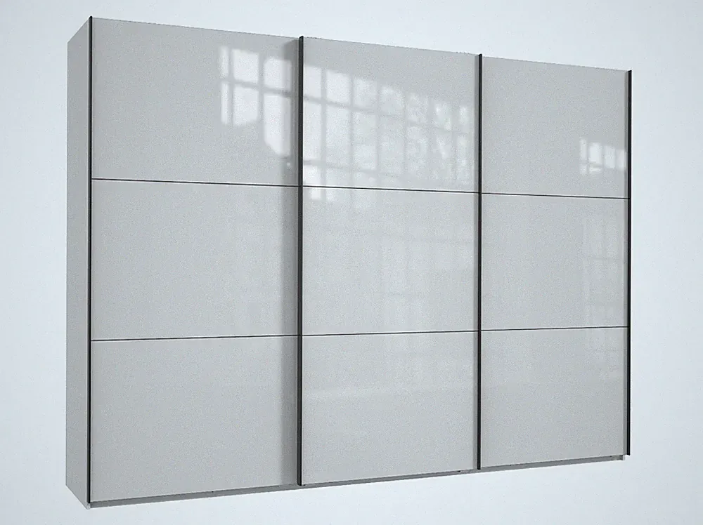Schwebetürenschrank Kleiderschrank 3-türig 300 cm Vollausstattung Glasfront Weiß