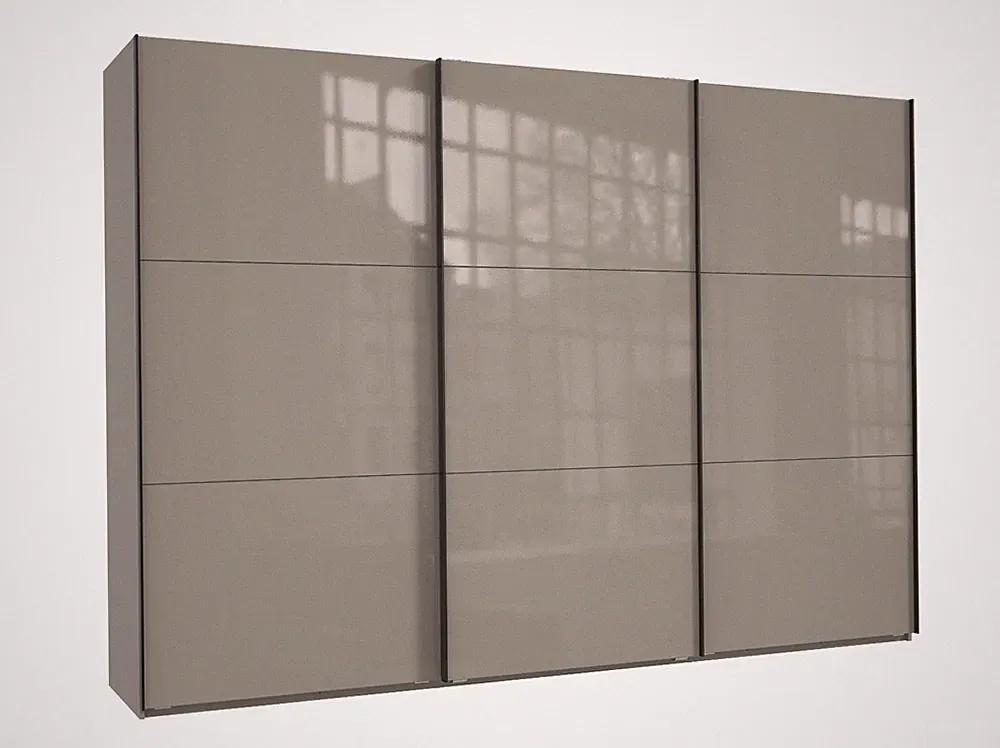 Schwebetürenschrank Kleiderschrank 300 cm Vollausstattung Glasfront in Sand Grau