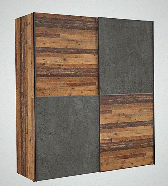 Schwebetürenschrank Kleiderschrank DEDERIK Old Wood Vintage und Beton