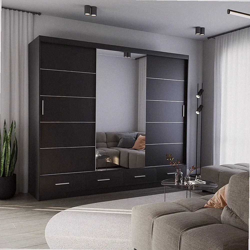 Schwebetürenschrank Kleiderschrank Schrank FLORENCE mit Spiegel 250 cm MATT