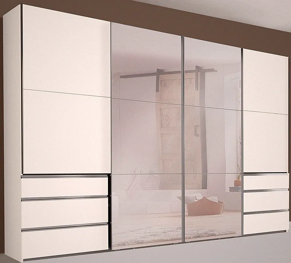 Schwebetürenschrank Level Kleiderschrank 300x65x216cm weiß 4-türig mit Synchronö