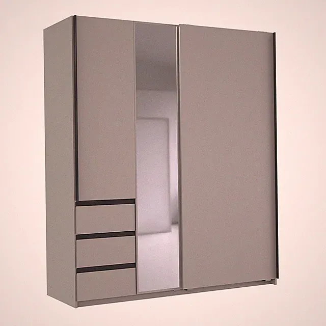 Schwebetürenschrank - saharagrau - Spiegel - 3 Schubkästen - 168 cm
