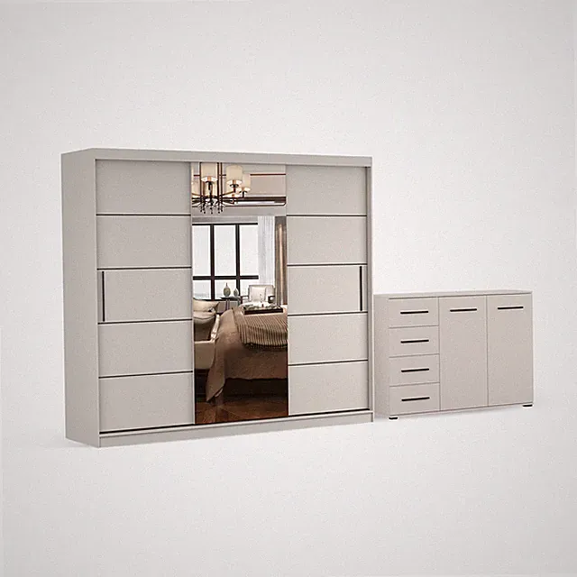 Schwebetürenschrank und Kommode 2er-Set ALBA I K/FRIDA 01 KK