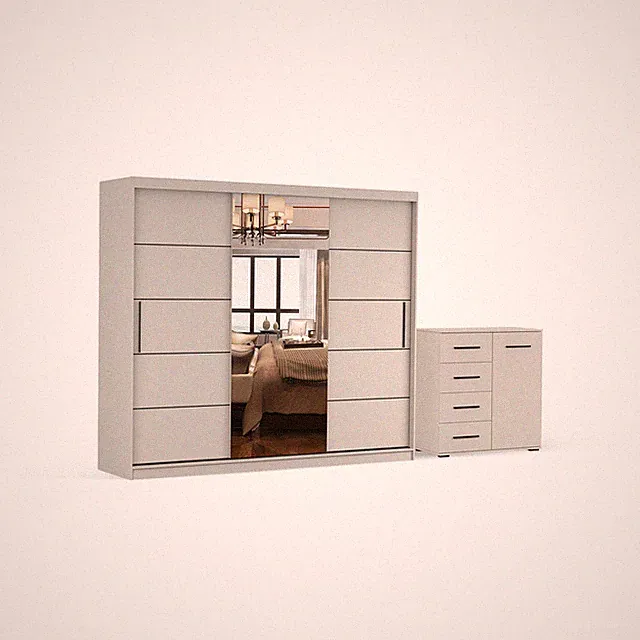 Schwebetürenschrank und Kommode 2er-Set ALBA I K/FRIDA MINI 01 KK