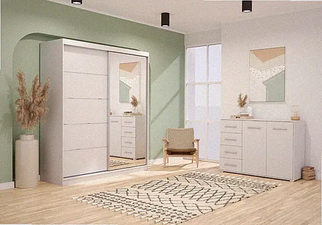 Schwebetürenschrank und Kommode mit Schubladen 2-er Set BELLA 03/FRIDA 01