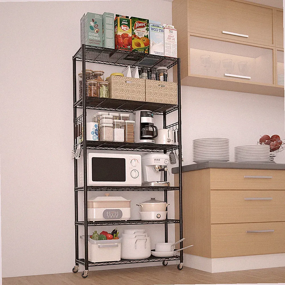 Schwer Lagerregal Einstellbar Gitterregal 6 Böden Metallregal Mit Rädern/Haken
