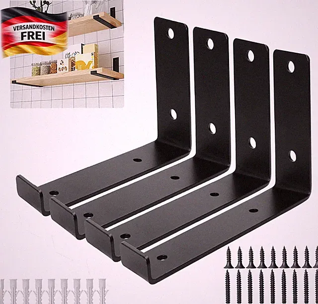 Schwerlast Regalhalterung L-Form 20cm für Wandmontage, Schwarz, 4 Stück