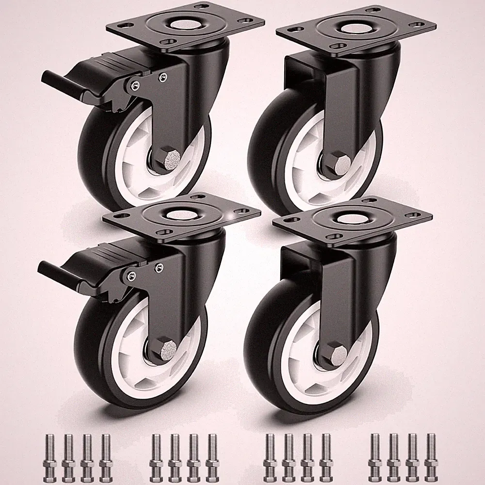 Schwerlastrollen 100 mm 4er Set mit Bremsen für Möbel und Transport
