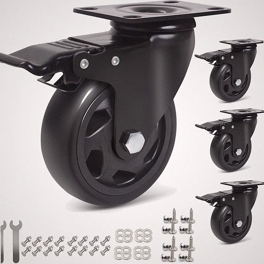 Schwerlastrollen 100mm mit Bremse - Für Möbel und Industrie, 4 Stück